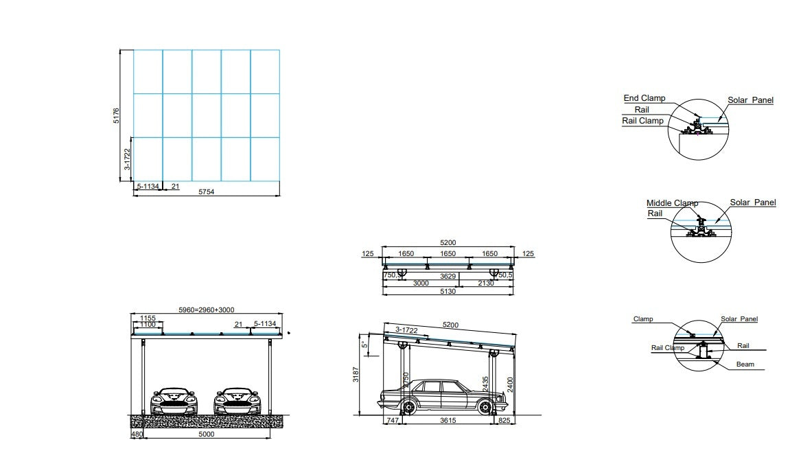 Doppelcarport Carport Gestell für 2 Autos Aluminium inkl. 15 Solarmodule, Schwarz