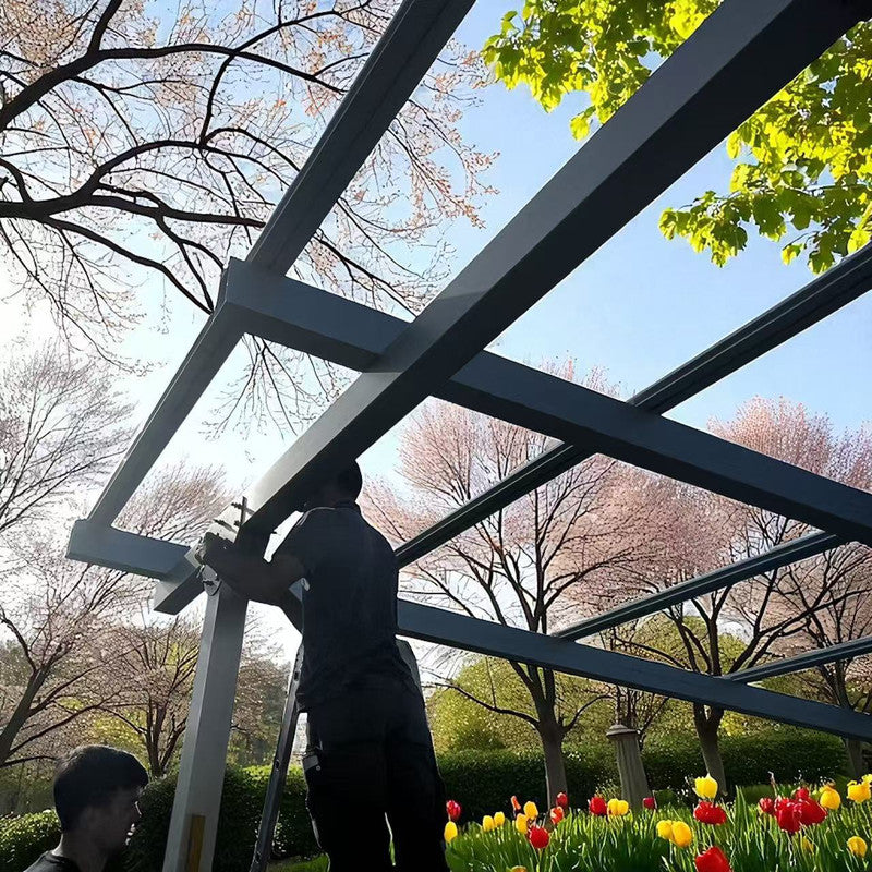 Aluminium Doppelcarport für 2 Autos Schwarz – Solar-Carport Gestell mit Dachverkleidung & Regenrinne