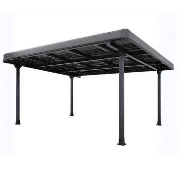 Doppelcarport Carport für 2 Autos inkl. 15 Module mit Dachverkleidung & Regenrinne, Schwarz