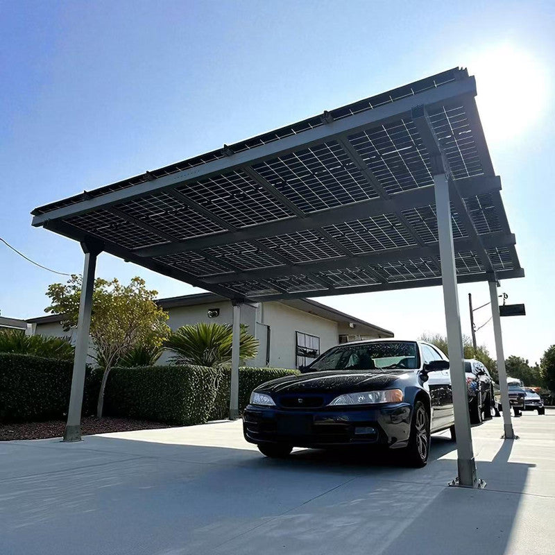 Doppelcarport Carport Gestell für 2 Autos inkl. 15 Solarmodule, Silber