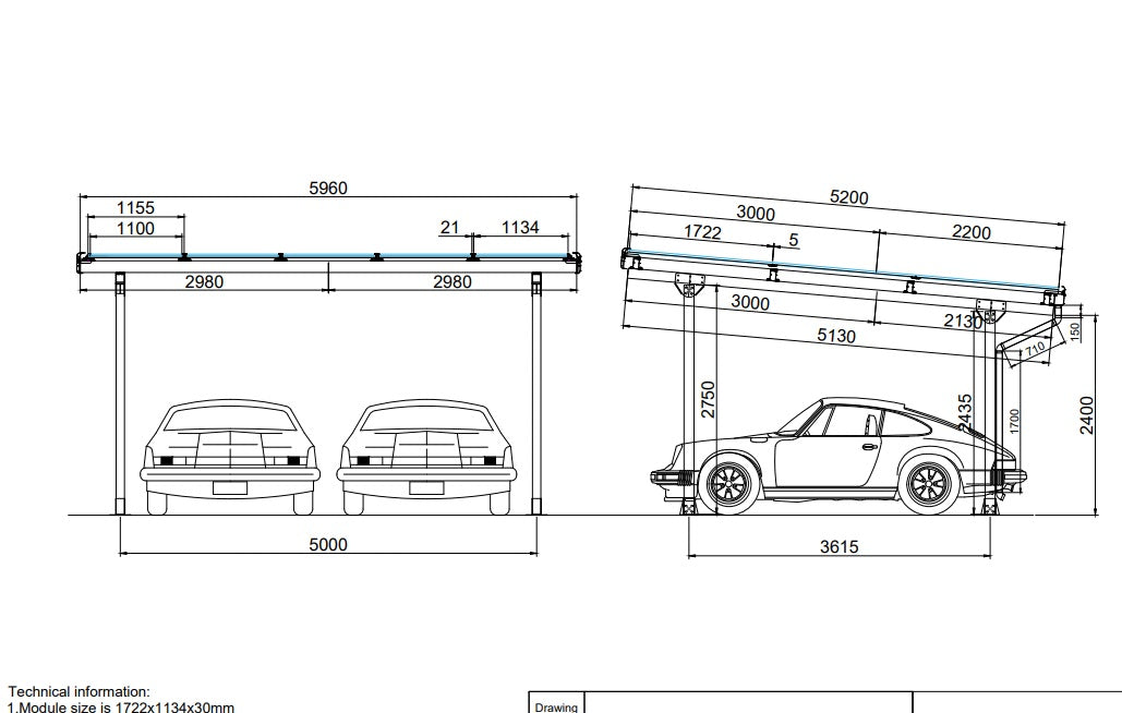 Aluminium Doppelcarport für 2 Autos Schwarz – Solar-Carport Gestell mit Dachverkleidung & Regenrinne