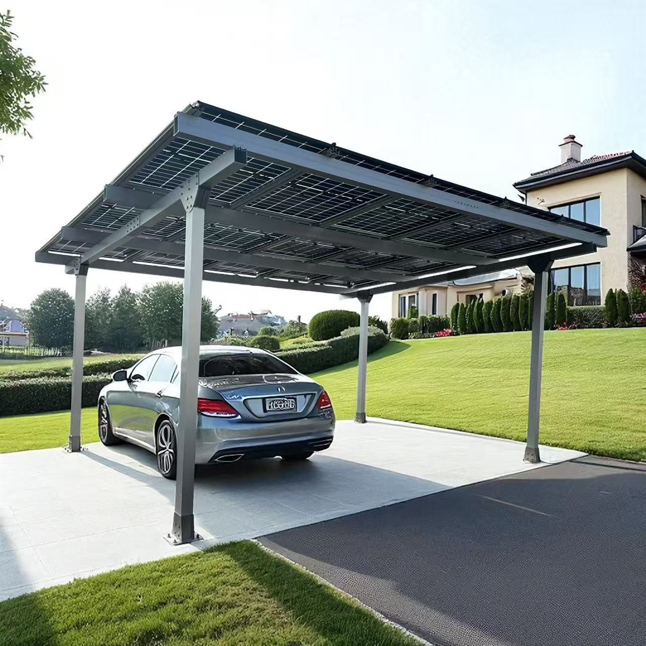 Solar-Doppelcarport Carport, Silber + 15 Module + Sungrow Wechselrichter + Wallbox + Montage + Anmeldung + Anschluss vom E.-Meister