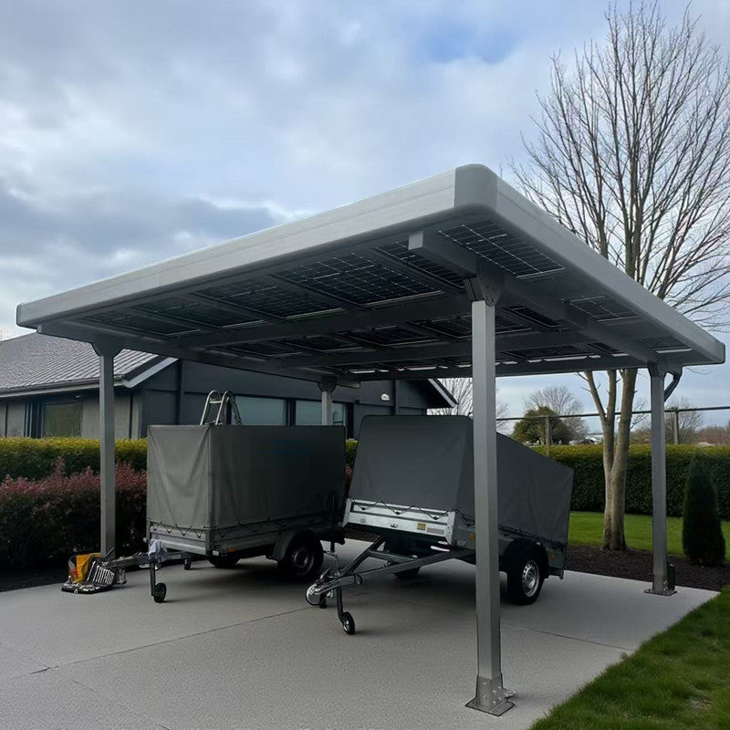 Solar-Carport 2 Autos Silber – Aluminium Doppelcarport inkl. 15 PV-Module