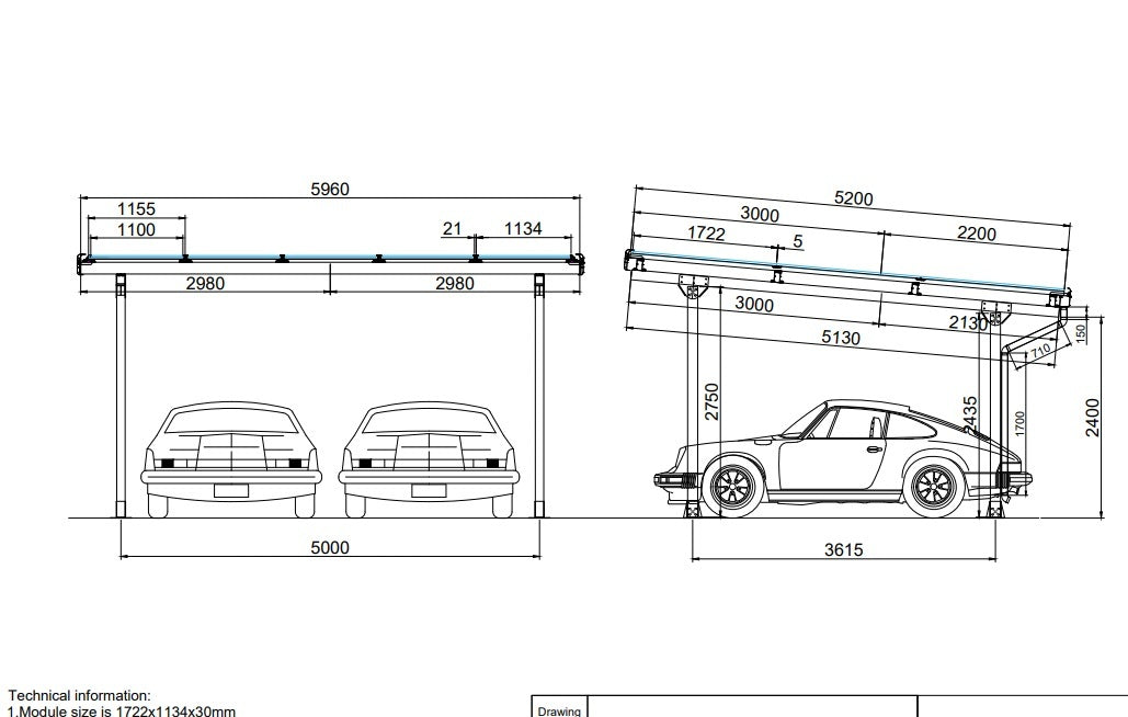 Solar-Carport 2 Autos Silber – Aluminium Doppelcarport inkl. 15 PV-Module