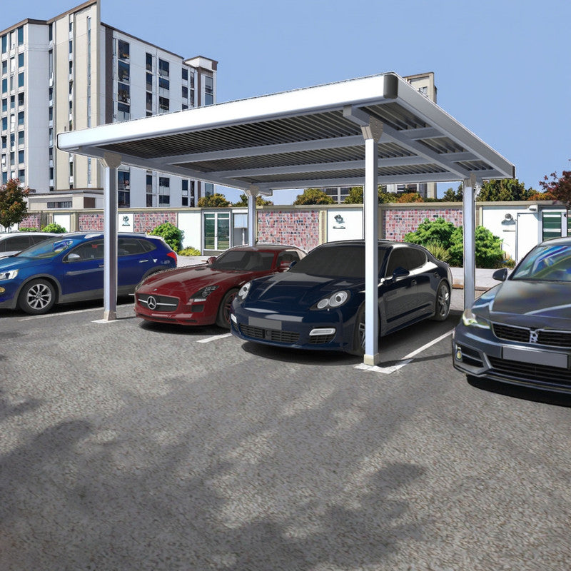 Solar-Carport 2 Autos Silber – Aluminium Doppelcarport inkl. 15 PV-Module