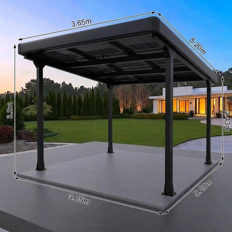 Solar-Carport Einzelcarport Schwarz – Aluminium, PV-geeignet mit Regenrinne