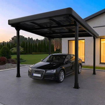 Aluminium Solar-Carport für 1 Auto Schwarz – inkl. 9 PV-Module, Dachverkleidung & Regenrinne