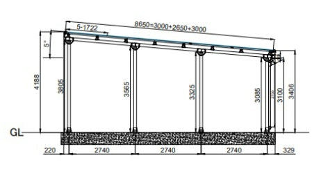 Einzelcarport Carport Gestell für Wohnmobile mit Umrandung & Regenrinne, Schwarz