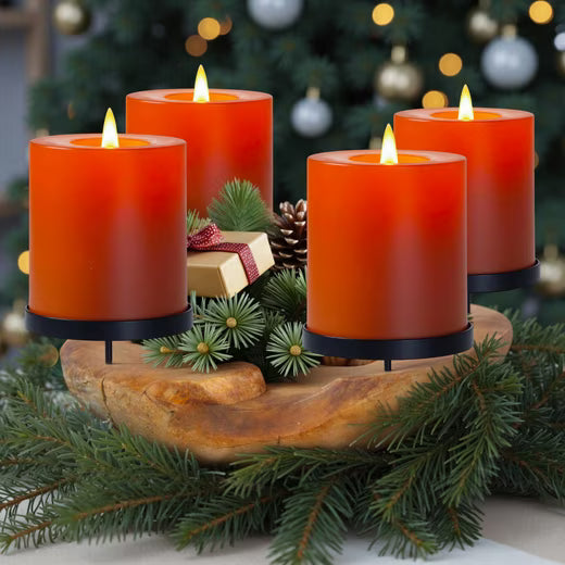 Teakholz Adventskranz & Dekoschale mit Kerzenhaltern – Natürliche Holzschale für ganzjährige Tischdeko