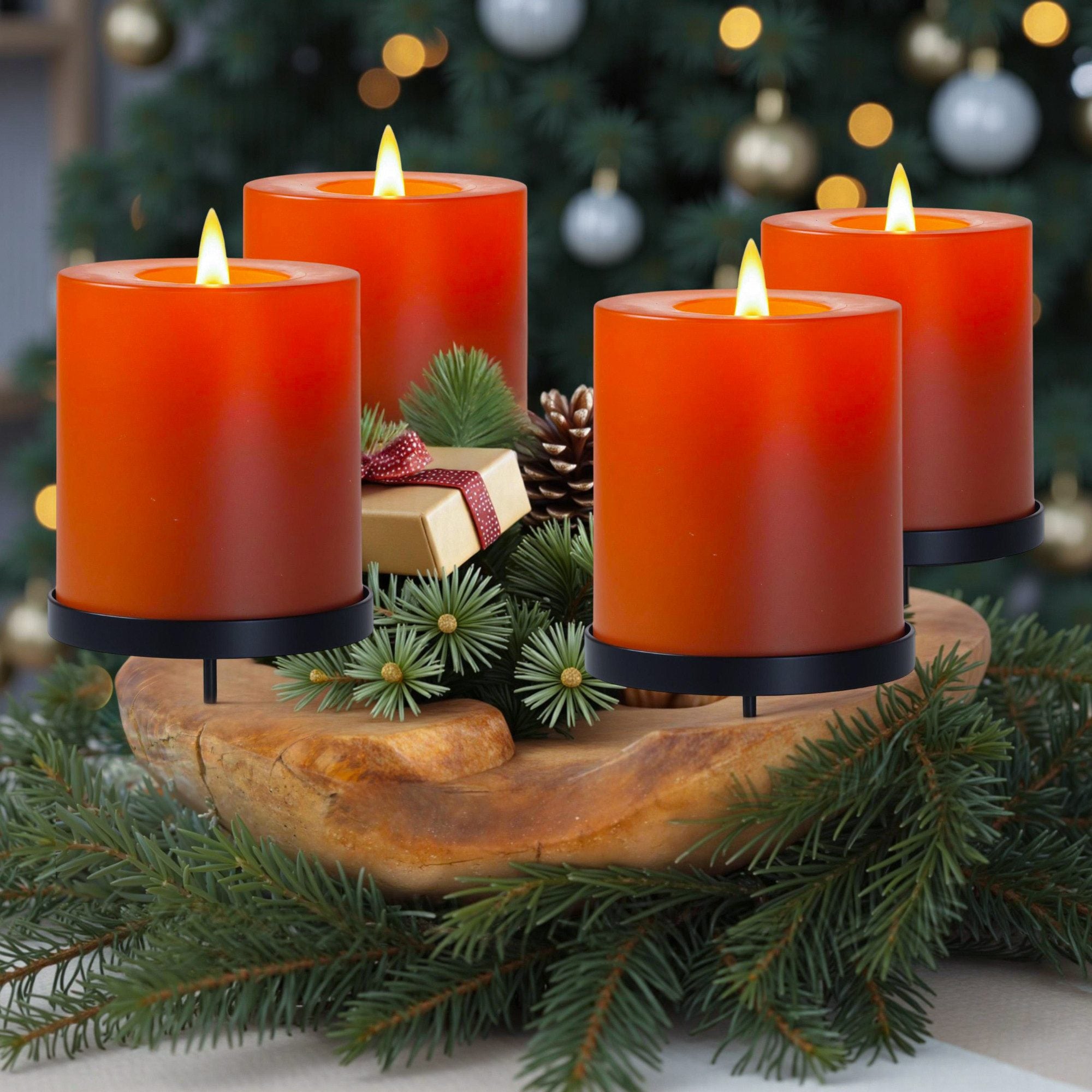 Teakholz Adventskranz & Dekoschale mit Kerzenhaltern – Natürliche Holzschale für ganzjährige Tischdekodeko