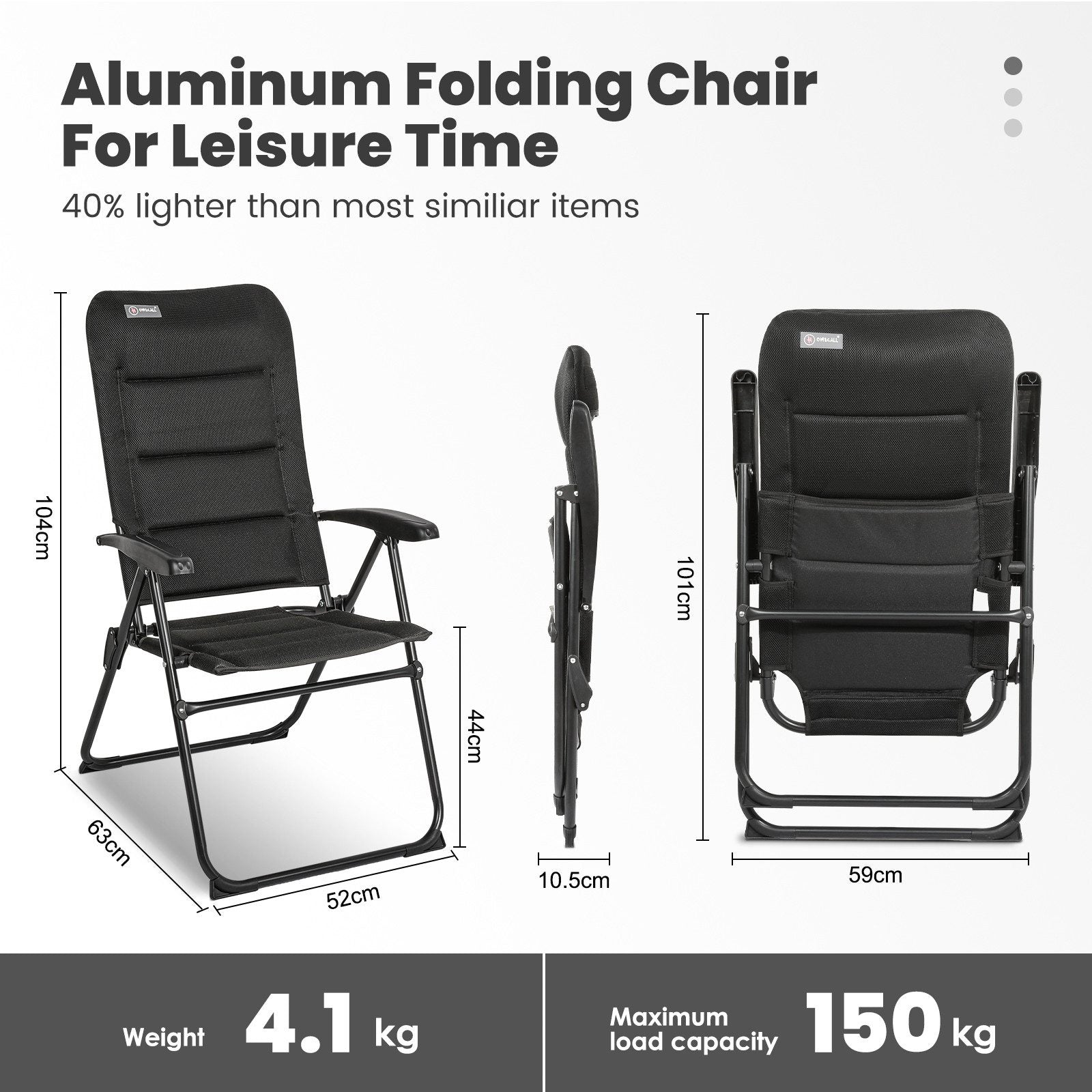 3-tlg. Gartenset Sitzgruppe – Klapptisch ca. 117x70 cm Aluminium + 2 Hochlehner Schwarz