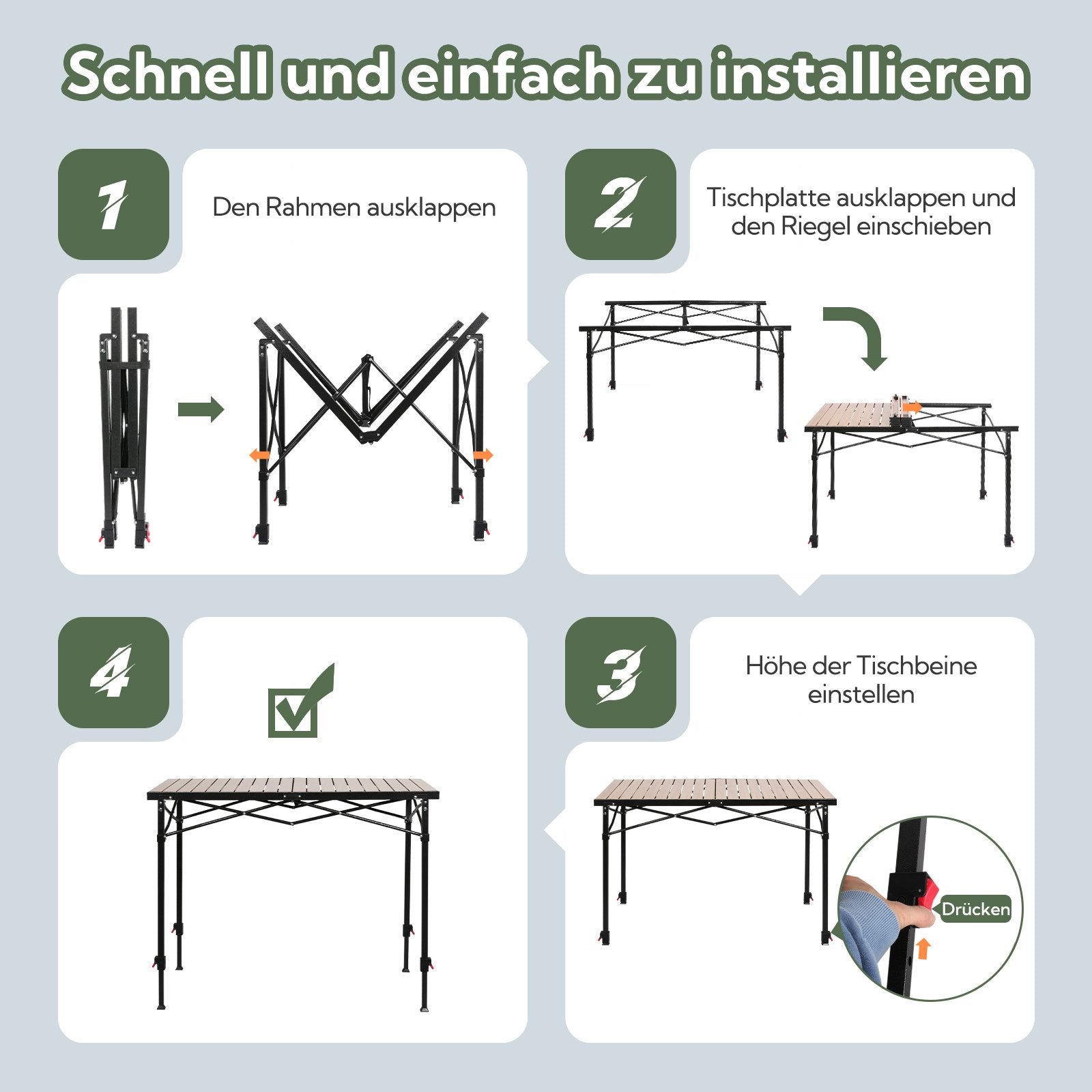 5-tlg. Gartenset Sitzgruppe – Klapptisch ca. 120x70 cm höhenverstellbar Holzoptik + 4 Hochlehner Schwarz/Weiß