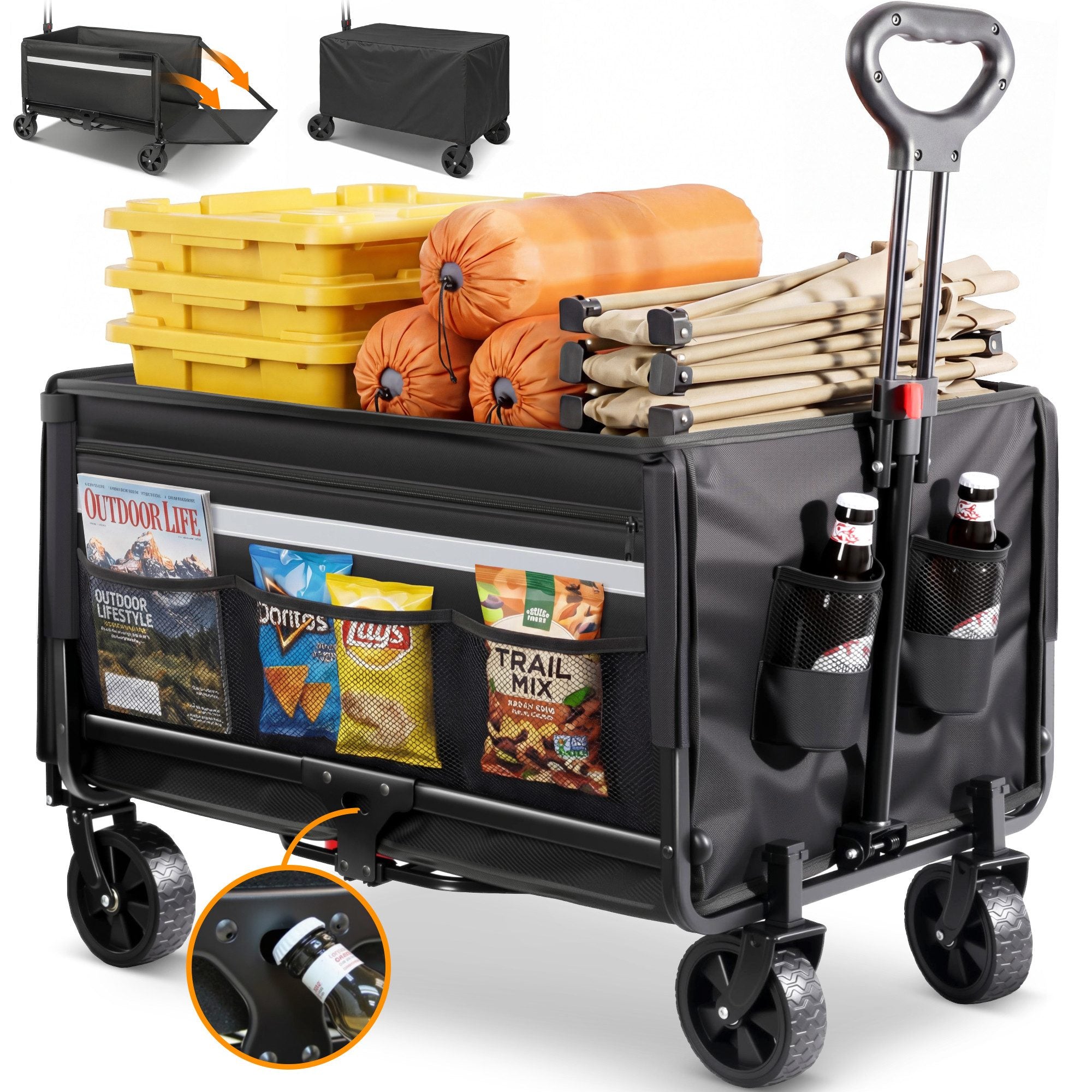 Faltbarer Bollerwagen Handwagen bis 150 kg – Strandwagen mit Dach, 120 L Volumen, klappbar für Camping, Garten & Einkaufen