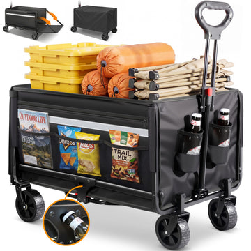 HOMECALL Bollerwagen faltbar 120 L – Handwagen Transportwagen bis 150 kg belastbar mit Regenhülle | B-Ware Sonderposten