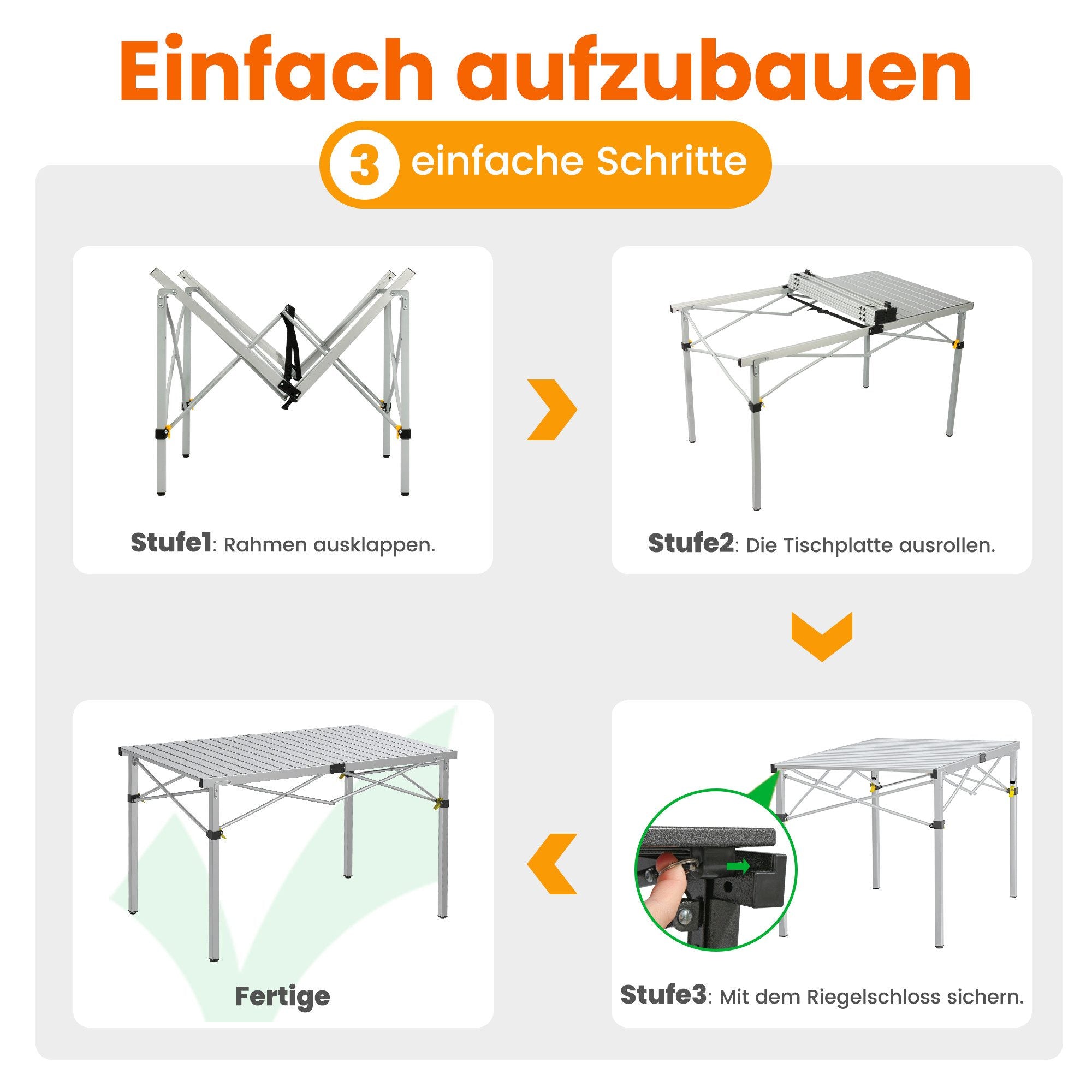 5-tlg. Gartenset Sitzgruppe – Klapptisch ca. 117x70 cm Aluminium + 4 Hochlehner Hellgrau