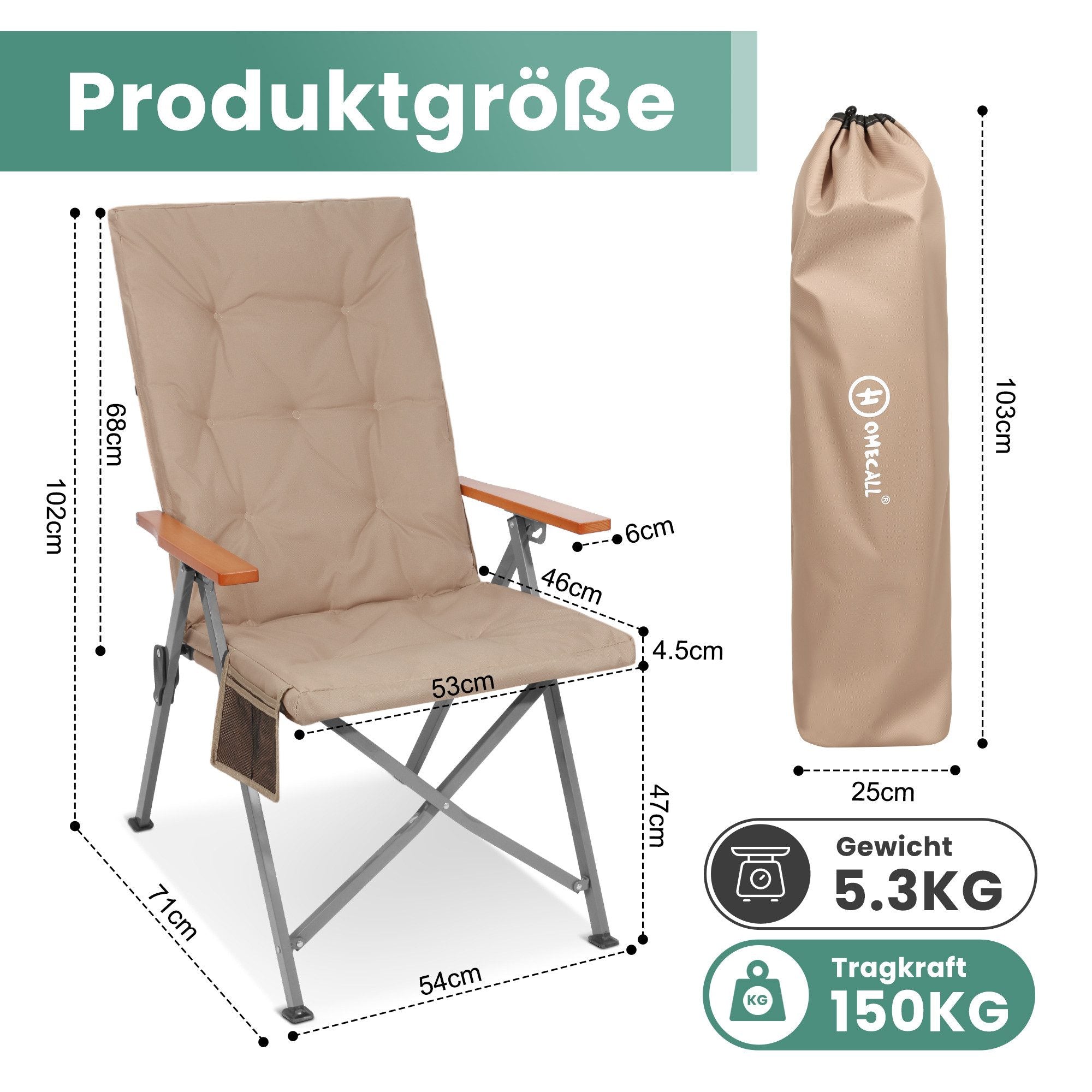3-tlg. Gartenset Sitzgruppe – Klapptisch ca. 117x70 cm Holzoptik + 2 Hochlehner Beige