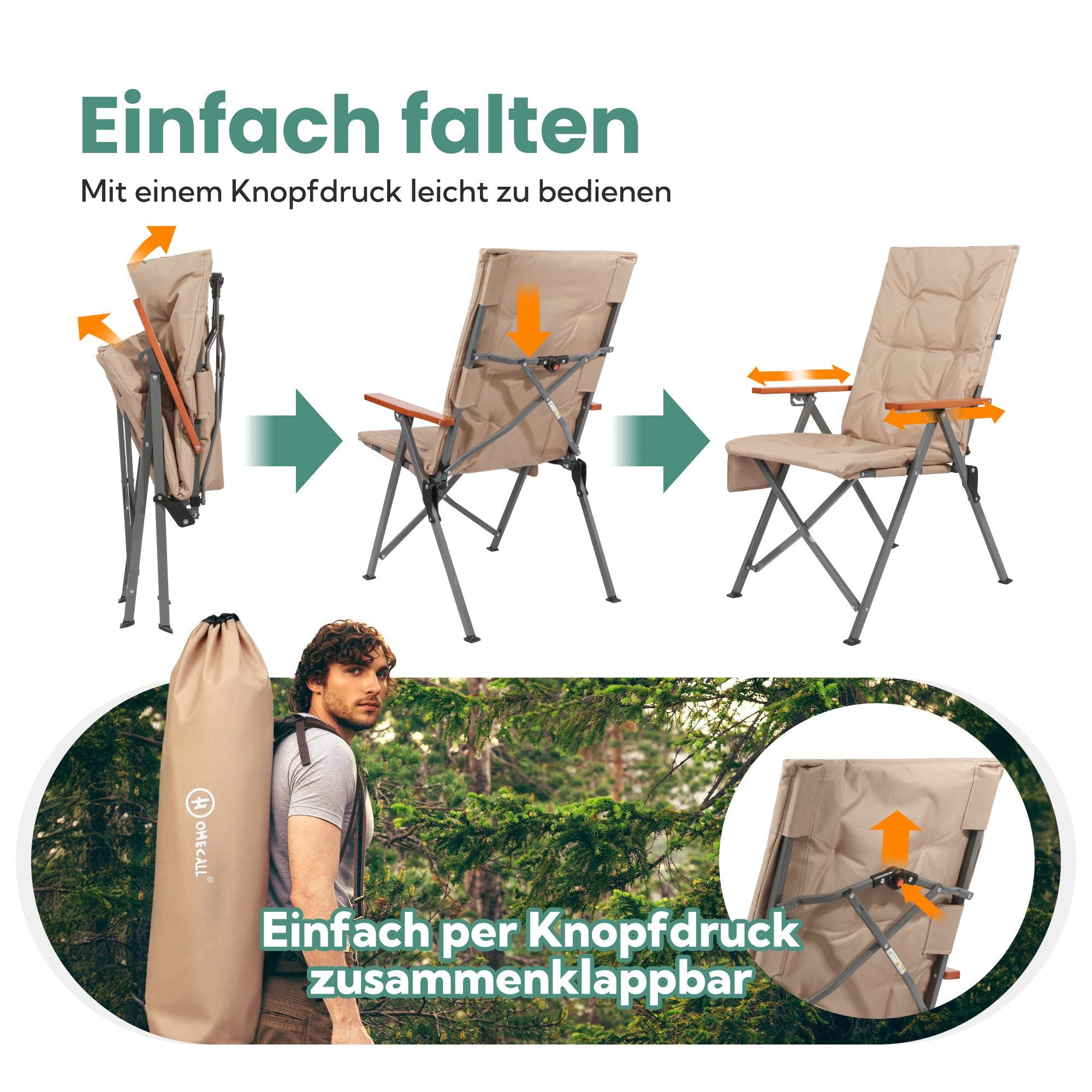 3-tlg. Gartenset Sitzgruppe – Klapptisch ca. 120x70 cm höhenverstellbar Holzoptik + 2 Hochlehner Beige