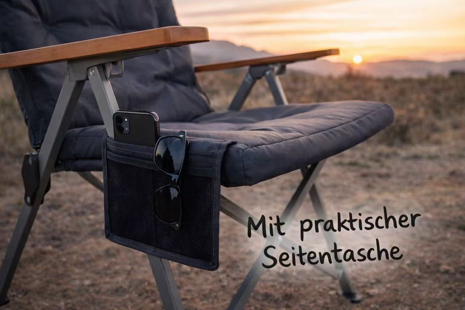 3-tlg. Gartenset Sitzgruppe – Klapptisch ca. 120x70 cm höhenverstellbar Holzoptik + 2 Hochlehner Dunkelgrau