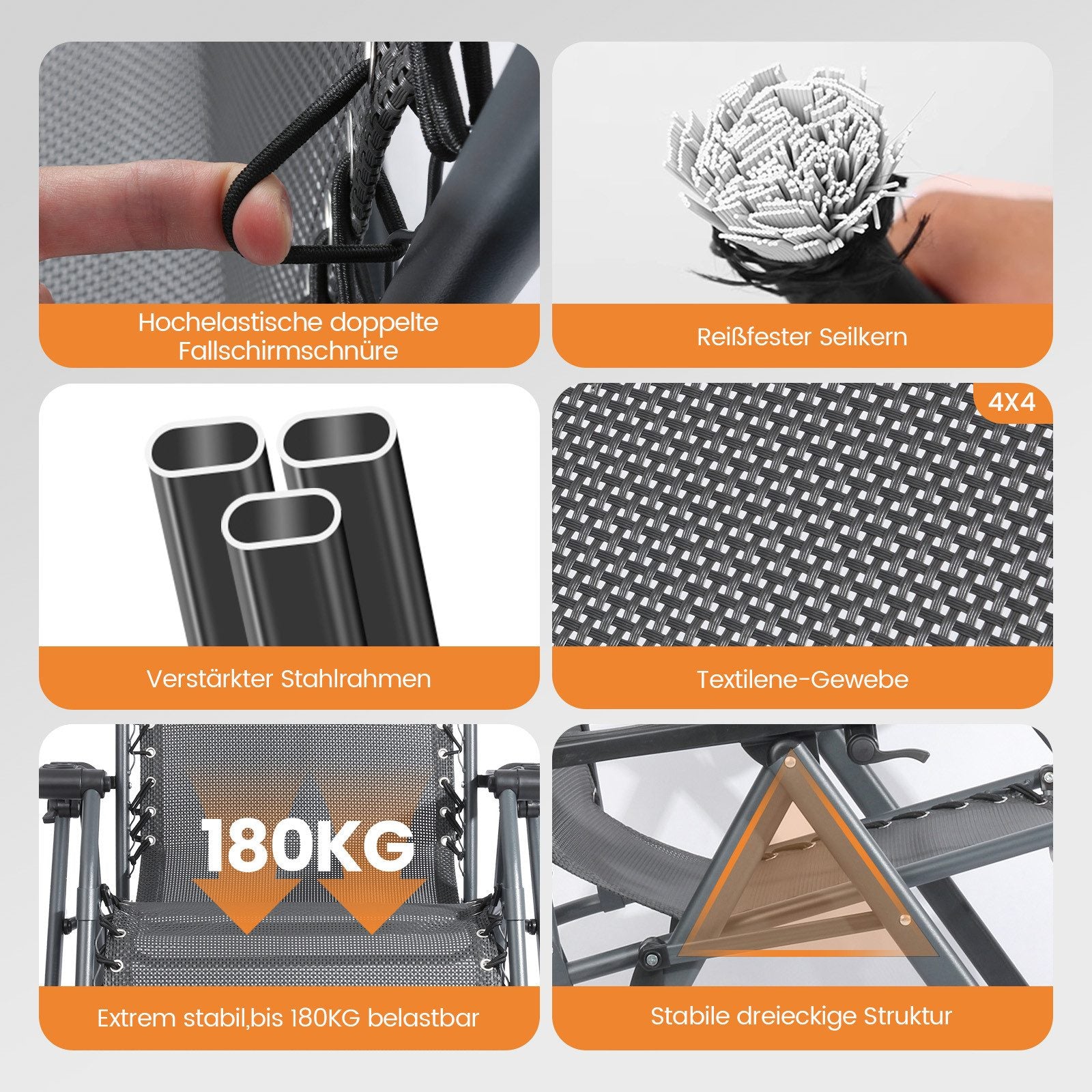 HOMECALL Zero Gravity Liegestuhl klappbar – Relaxliege mit Polster, Textilene, stufenlos verstellbar, bis 180 kg | B-Ware