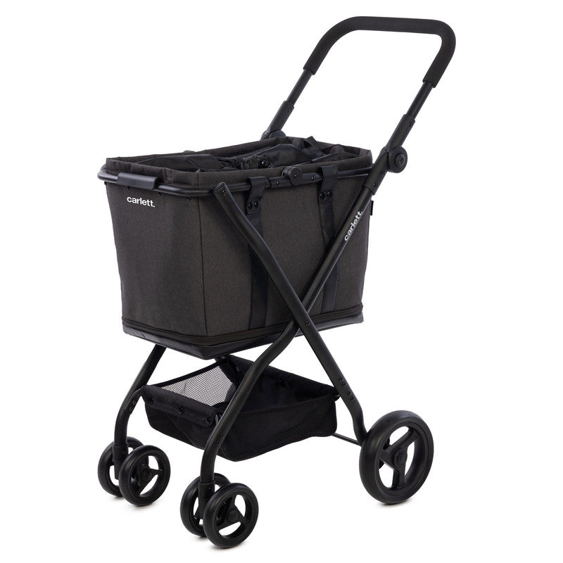 Einkaufstrolley klappbar 75L –  Shopping Trolley mit Bremse & Regenhülle, belastbar bis 32 kg, schwarz