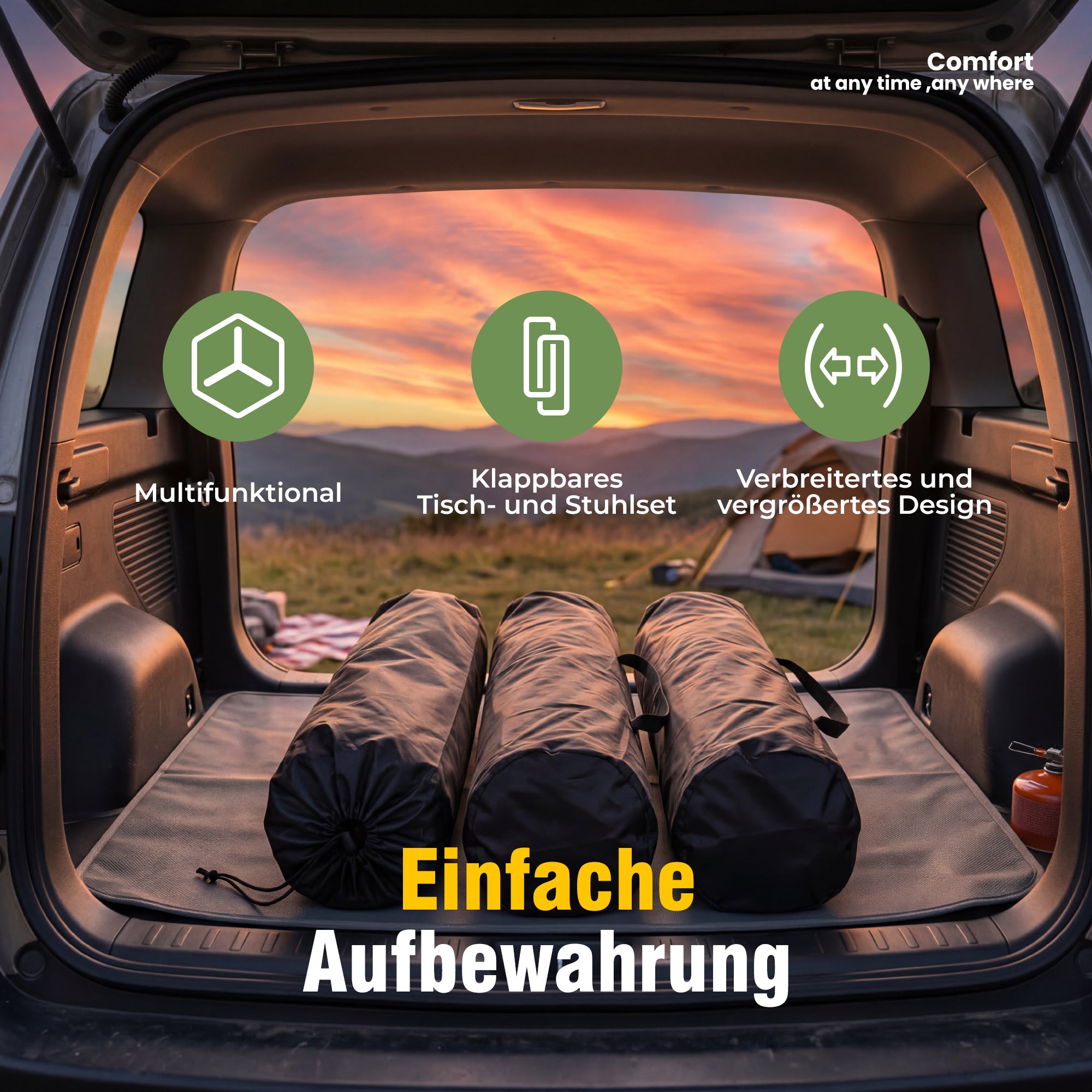 Campingmöbel-Set faltbar 2 klappbare Campingstühle und 1 kompakter Campingtisch, leicht, stabil, bis 120 kg belastbar, grün