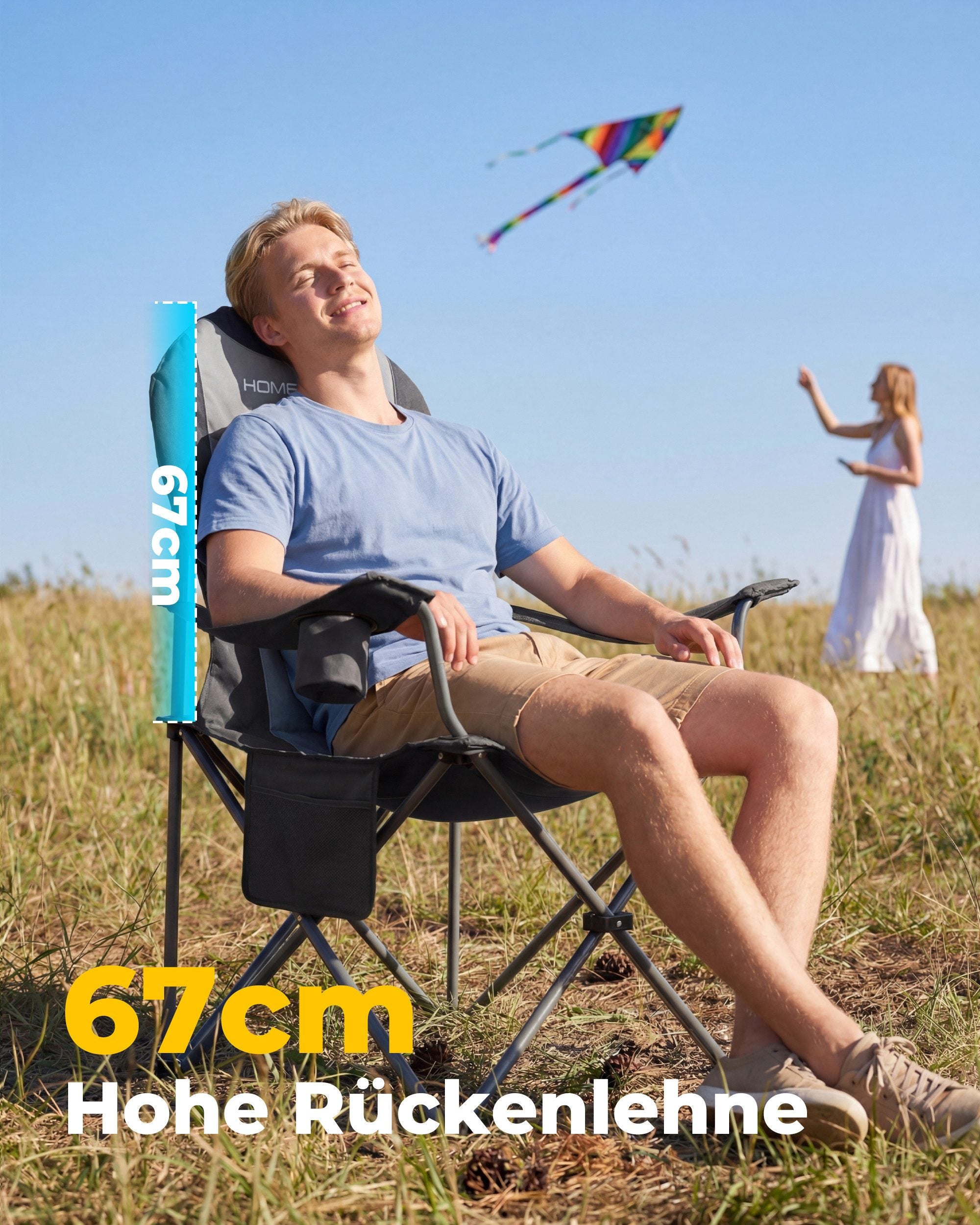 Campingstuhl faltbar Hochlehner – gepolsterter Outdoor-Klappstuhl bis 150 kg, leicht und stabil, grau