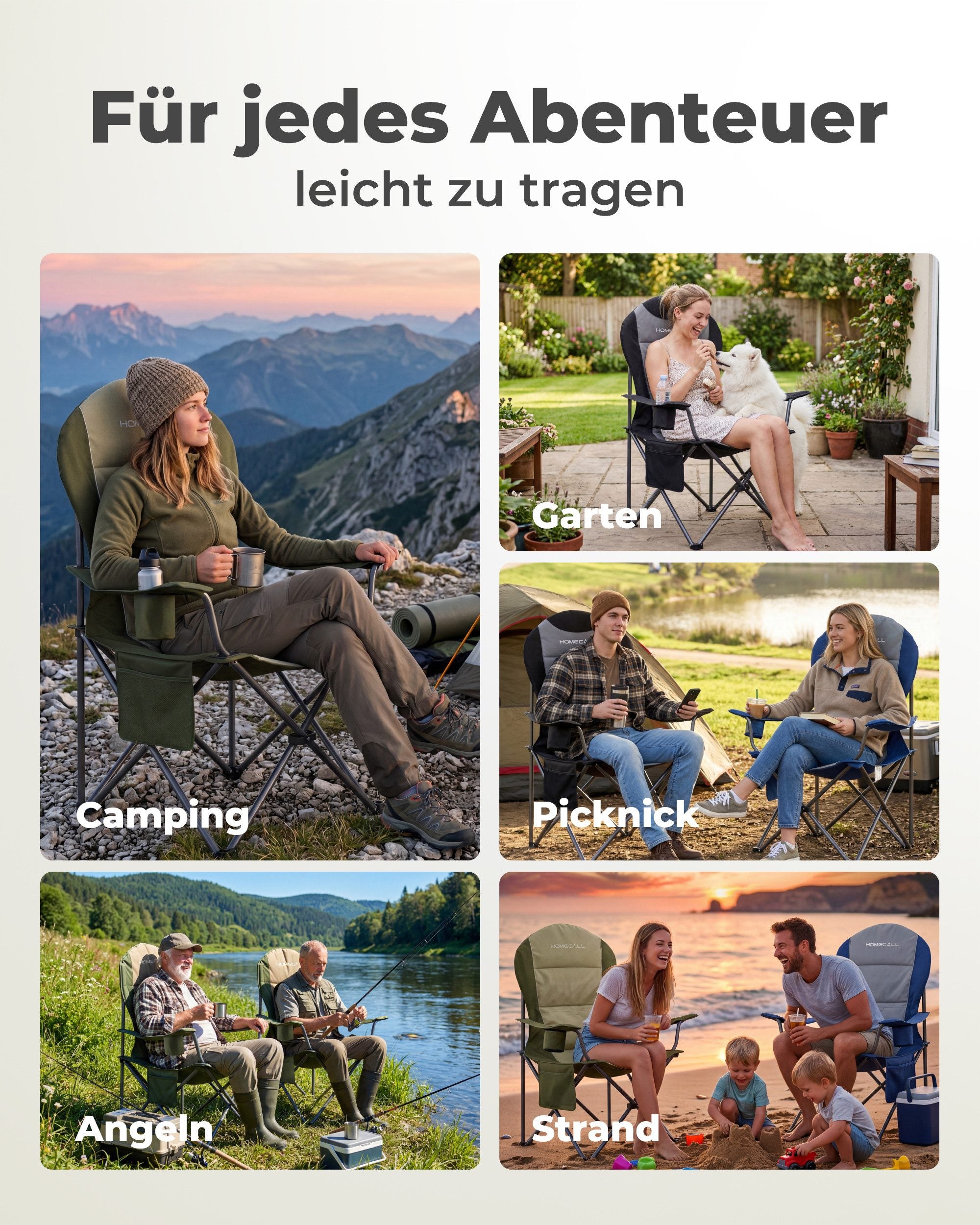 Campingstuhl faltbar Hochlehner – gepolsterter Outdoor-Klappstuhl bis 150 kg, leicht und stabil, grün