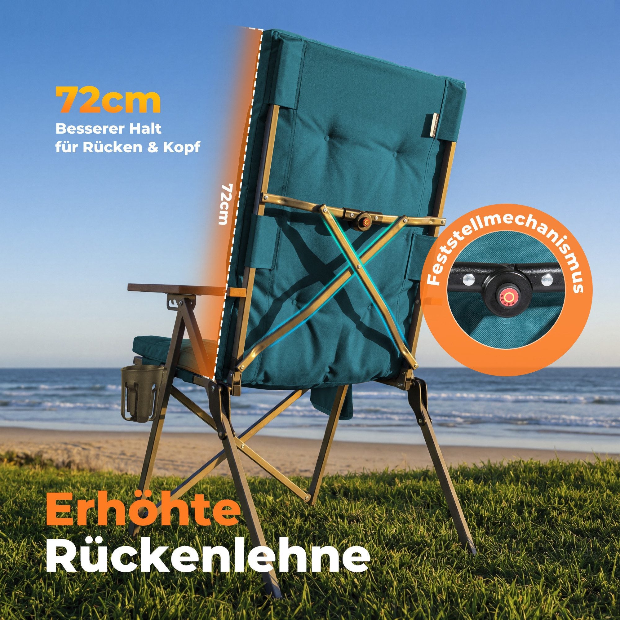 3-tlg. Gartenset Sitzgruppe – Klapptisch ca. 120x70 cm höhenverstellbar Holzoptik + 2 Hochlehner Marineblau
