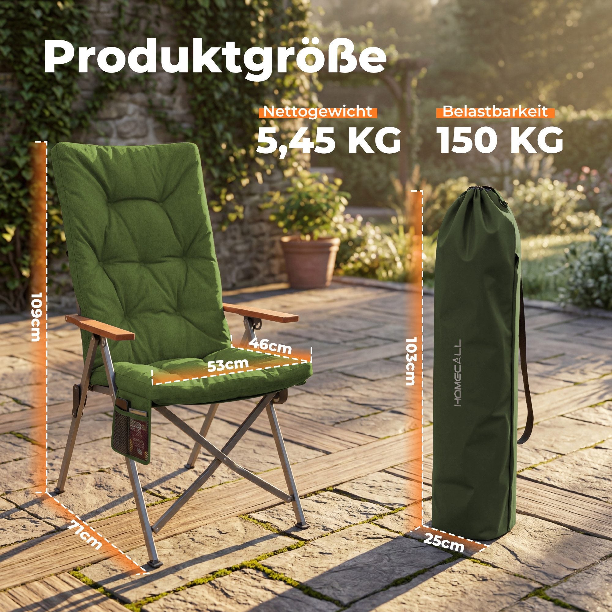 3-tlg. Gartenset Sitzgruppe – Klapptisch ca. 120x70 cm höhenverstellbar Holzoptik + 2 Hochlehner Grün