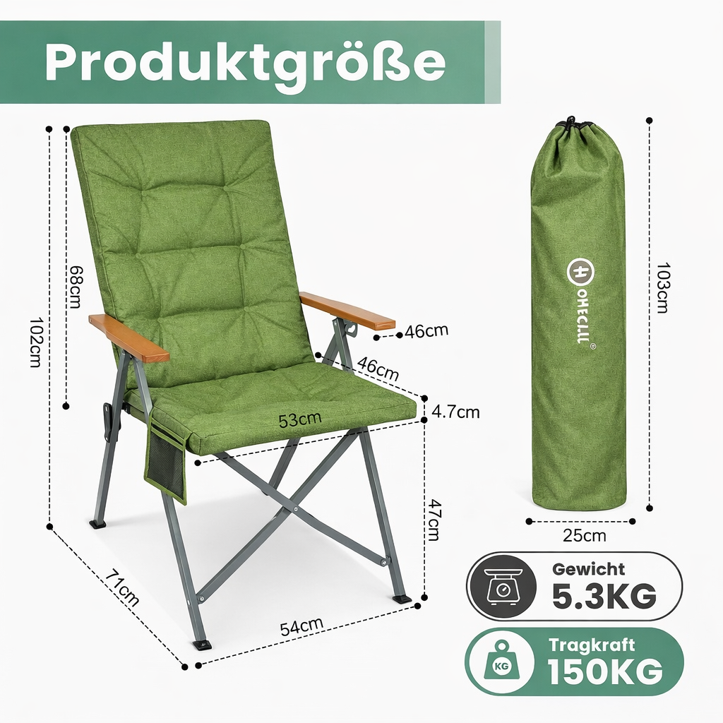 3-tlg. Gartenset Sitzgruppe – Klapptisch ca. 120x70 cm höhenverstellbar Holzoptik + 2 Hochlehner Grün