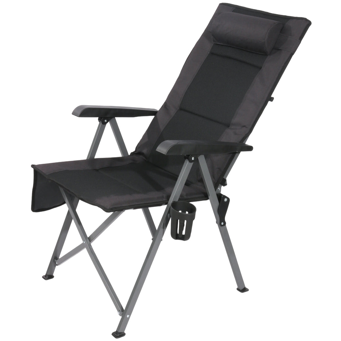 Campingstuhl klappbar mit Fußstütze – gepolsterter Outdoor-Stuhl mit 4-fach verstellbarer Rückenlehne, schwarz