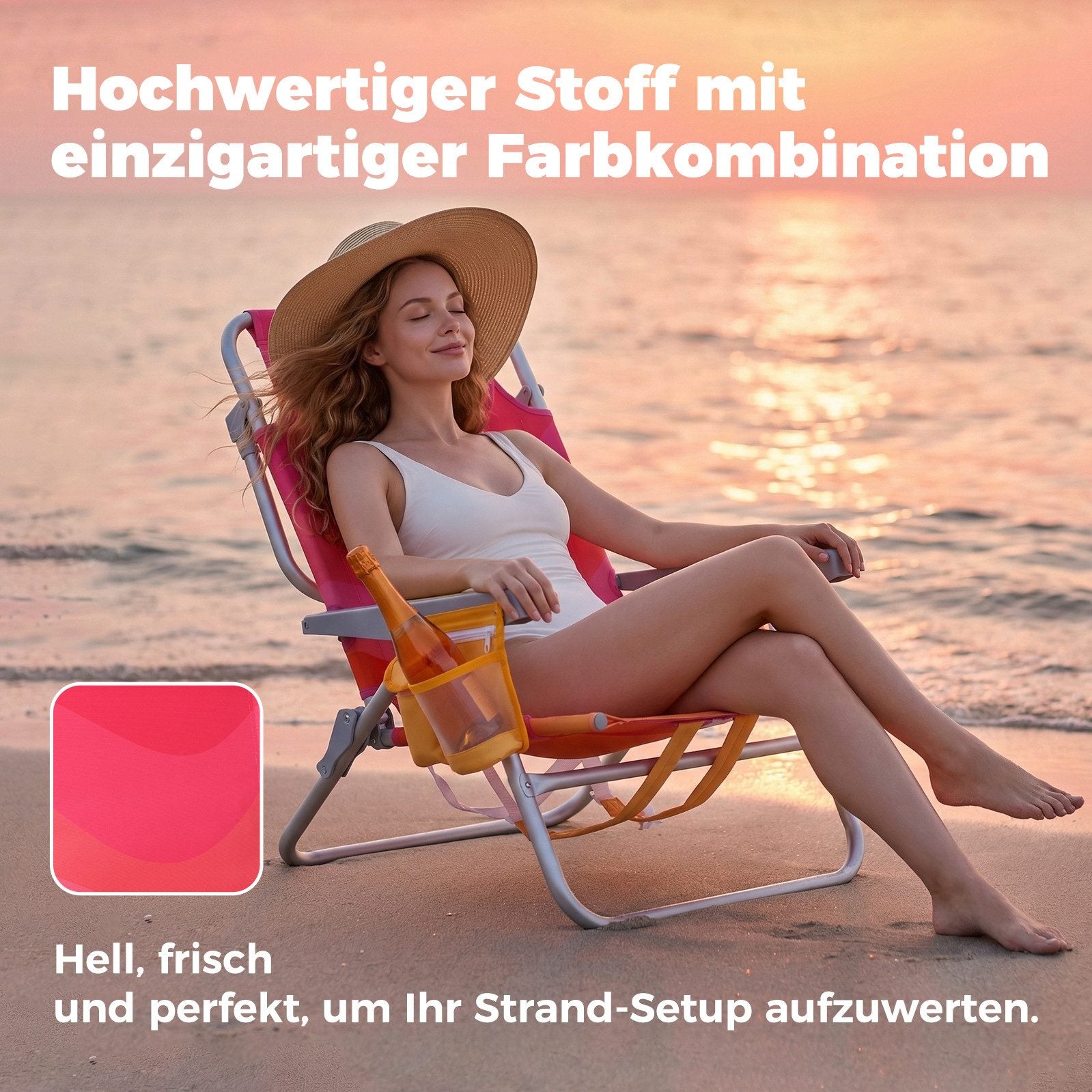 Strandstuhl klappbar aus Aluminium – Campingstuhl mit Kühlfach, Kopfkissen und verstellbarer Rückenlehne