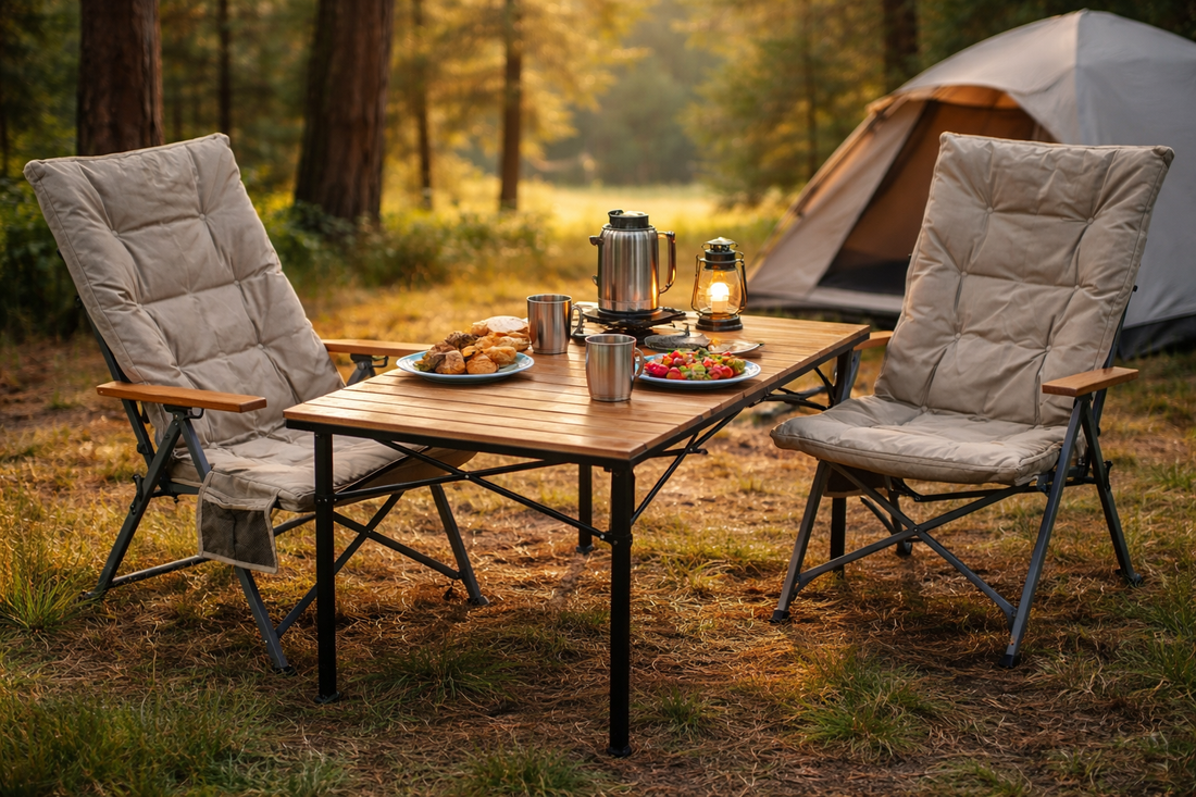 3-tlg. Gartenset Sitzgruppe – Klapptisch ca. 117x70 cm Holzoptik + 2 Hochlehner Beige