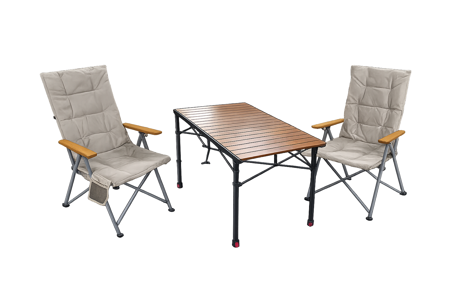 3-tlg. Gartenset Sitzgruppe – Klapptisch ca. 120x70 cm höhenverstellbar Holzoptik + 2 Hochlehner Beige