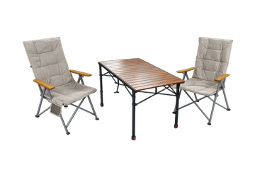 3-tlg. Gartenset Sitzgruppe – Klapptisch ca. 120x70 cm höhenverstellbar Holzoptik + 2 Hochlehner Hellgrau