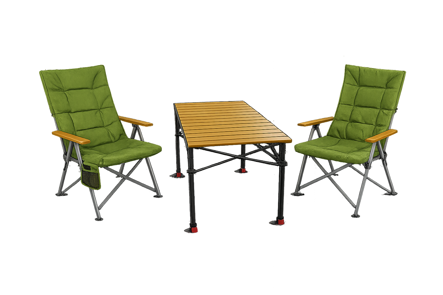 3-tlg. Gartenset Sitzgruppe – Klapptisch ca. 120x70 cm höhenverstellbar Holzoptik + 2 Hochlehner Grün