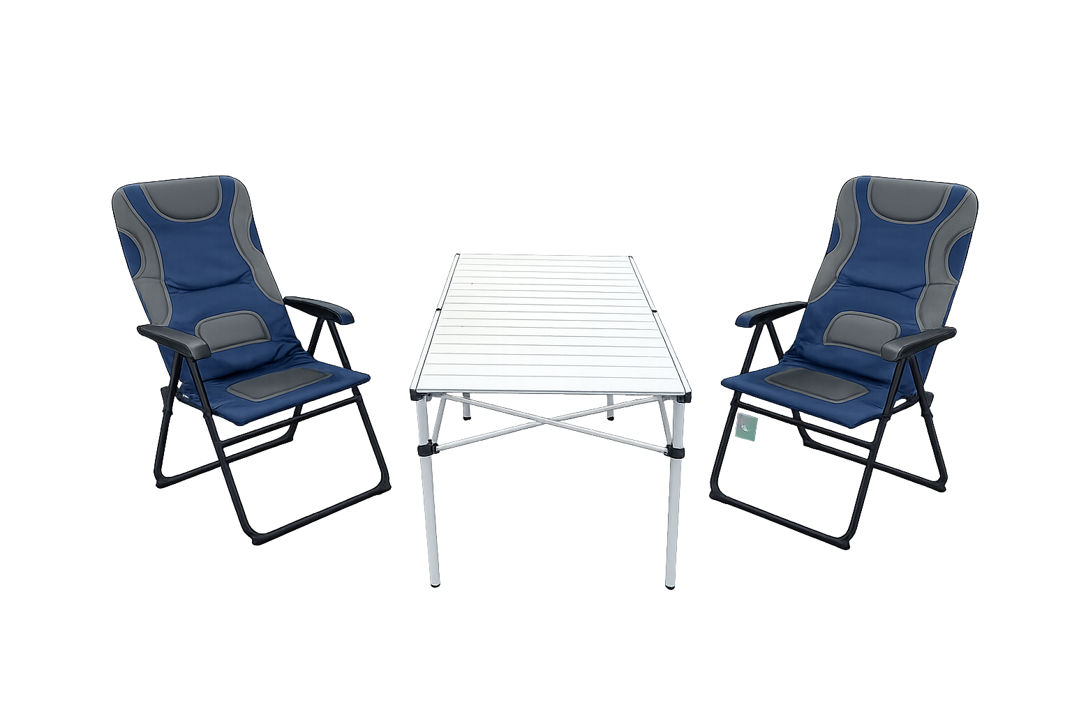 3-tlg. Gartenset Sitzgruppe – Klapptisch ca. 117x70 cm Aluminium + 2 Hochlehner Grau/Blau