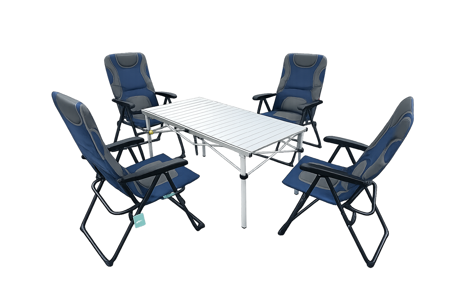 5-tlg. Gartenset Sitzgruppe – Klapptisch ca. 117x70 cm Aluminium + 4 Hochlehner Grau/Blau