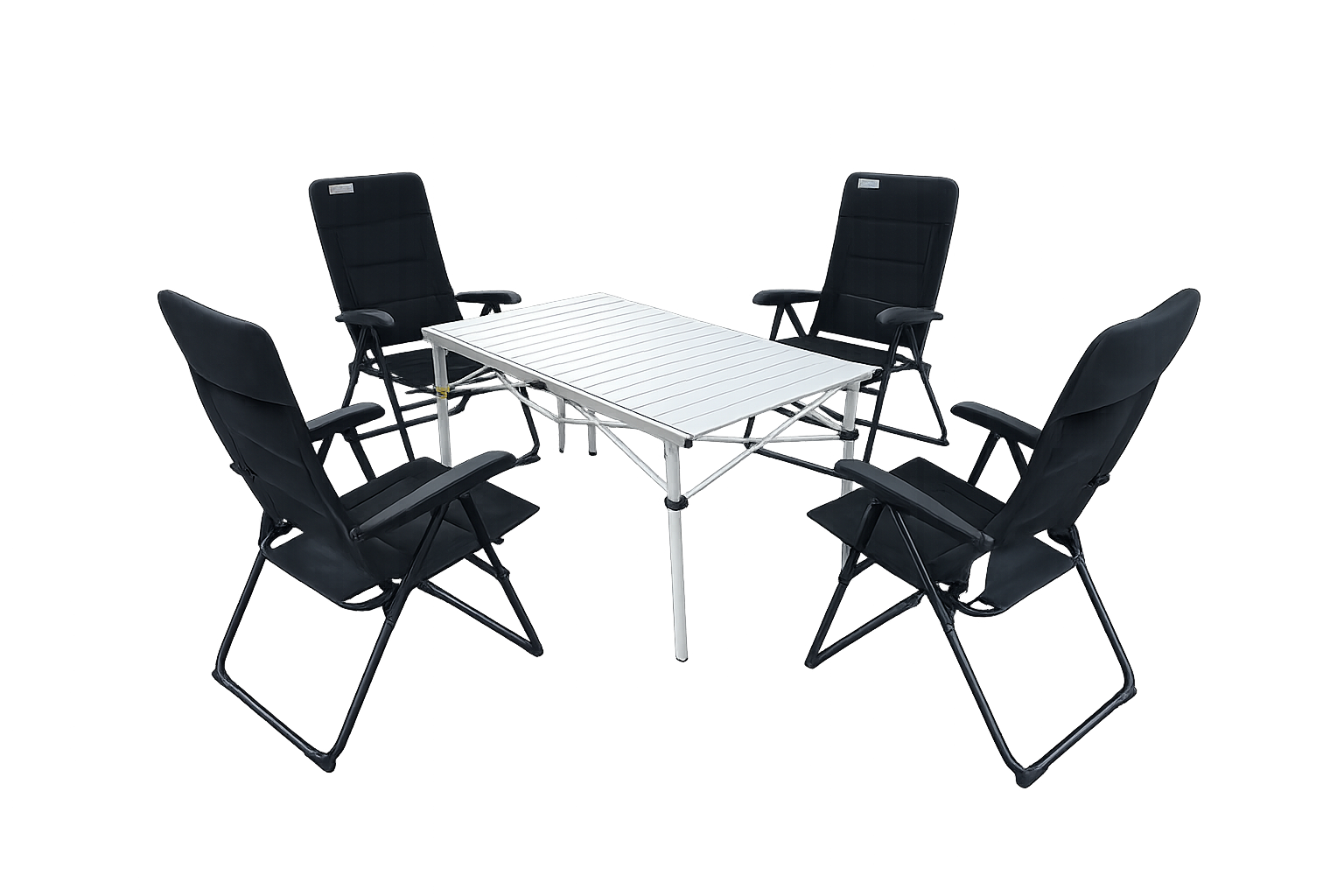 5-tlg. Gartenset Sitzgruppe – Klapptisch ca. 117x70 cm Aluminium + 4 Hochlehner Schwarz