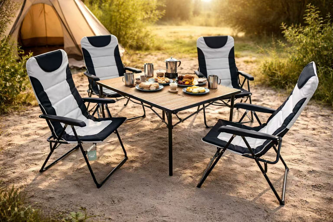 5-tlg. Gartenset Sitzgruppe – Klapptisch ca. 117x70 cm Holzoptik + 4 Hochlehner Schwarz/Weiß