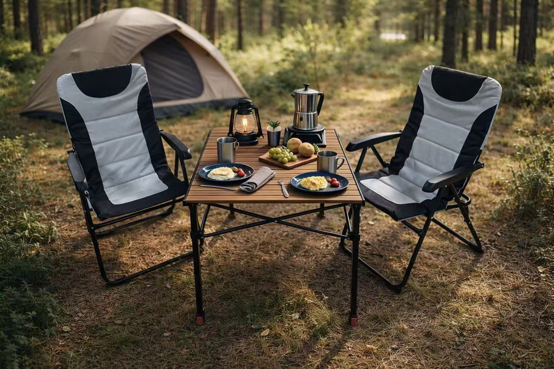 3-tlg. Gartenset Sitzgruppe – Klapptisch ca. 120x70 cm höhenverstellbar Holzoptik + 2 Hochlehner Schwarz/Weiß