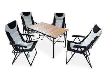 5-tlg. Gartenset Sitzgruppe – Klapptisch ca. 120x70 cm höhenverstellbar Holzoptik + 4 Hochlehner Schwarz/Weiß