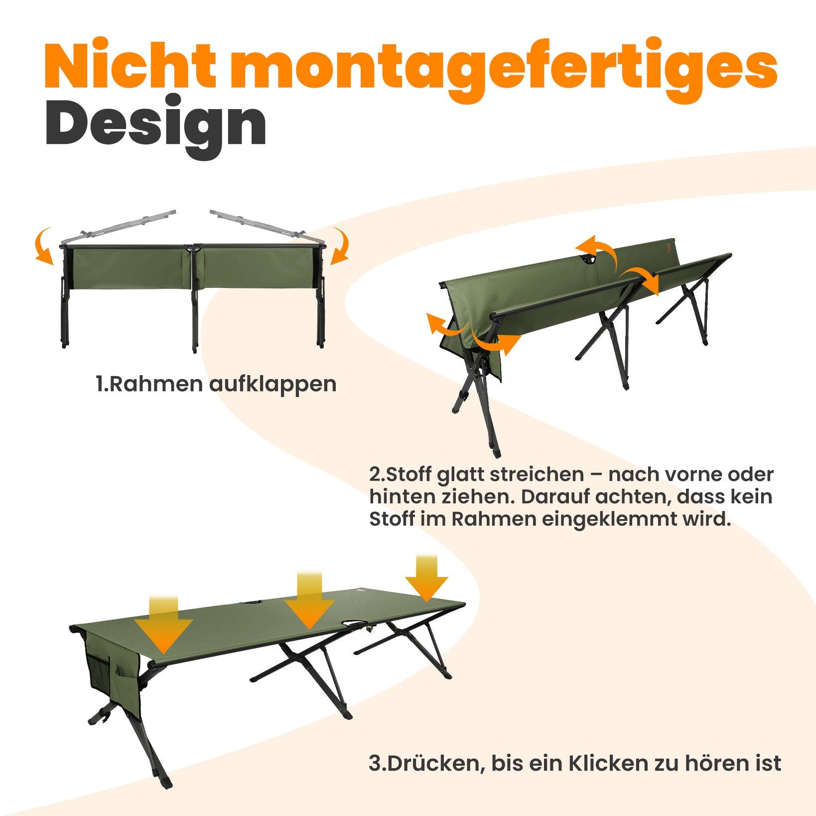 HOMECALL XXL Campingbett klappbar – stabiles Feldbett bis 200 kg, faltbares Outdoor- und Gästebett mit Tragetasche, Grün