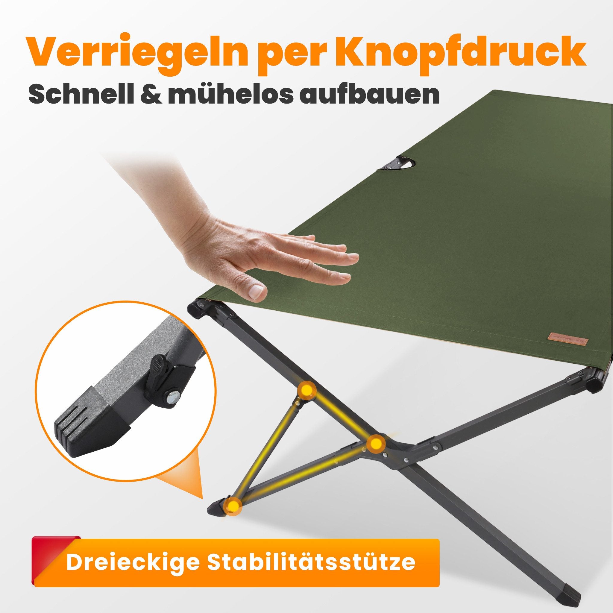 HOMECALL XXL Campingbett klappbar – stabiles Feldbett bis 200 kg, faltbares Outdoor- und Gästebett mit Tragetasche, Grün