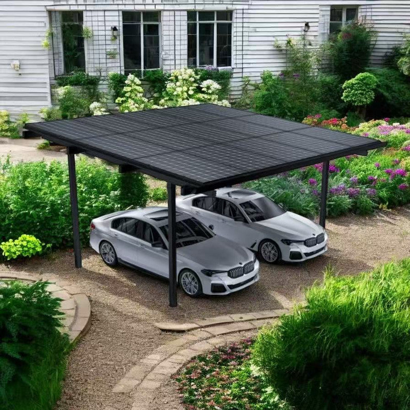 Carport Doppelcarport Gestell für 2 Autos - Überdachung für Autos - Aluminium, Schwarz