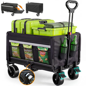 Faltbarer Bollerwagen Handwagen bis 150 kg – Strandwagen mit Dach, 120 L+ Volumen, Campingwagen mit Reflektorstreifen