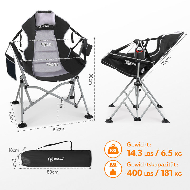HOMECALL Camping Schaukelstuhl klappbar – Hängesessel mit Rückenverstellung bis 180 kg belastbar | B-Ware Sonderposten