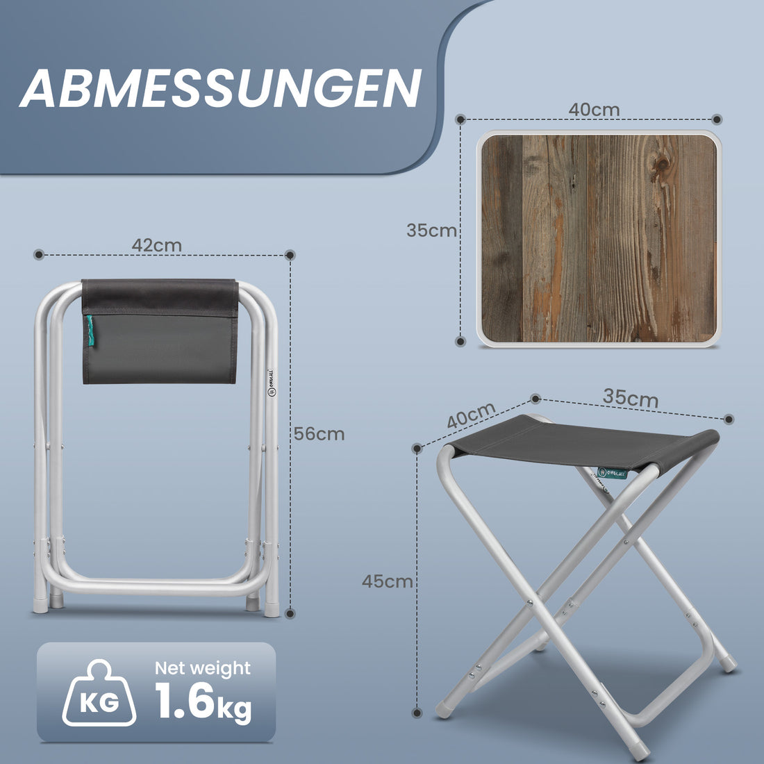 HOMECALL Campinghocker klappbar mit Tischplatte – Aluminium Falthocker 2in1  | B-Ware Sonderposten