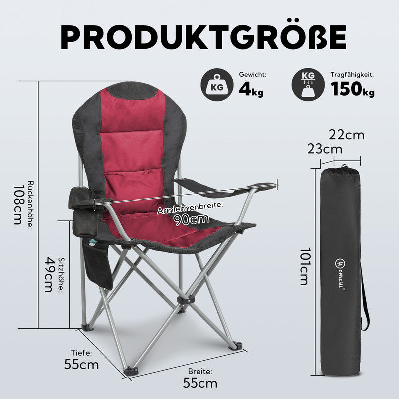 HOMECALL Campingstuhl Hochlehner klappbar – gepolsterter Outdoorstuhl mit 108 cm Rückenlehne bis 150 kg belastbar | B-Ware Sonderposten