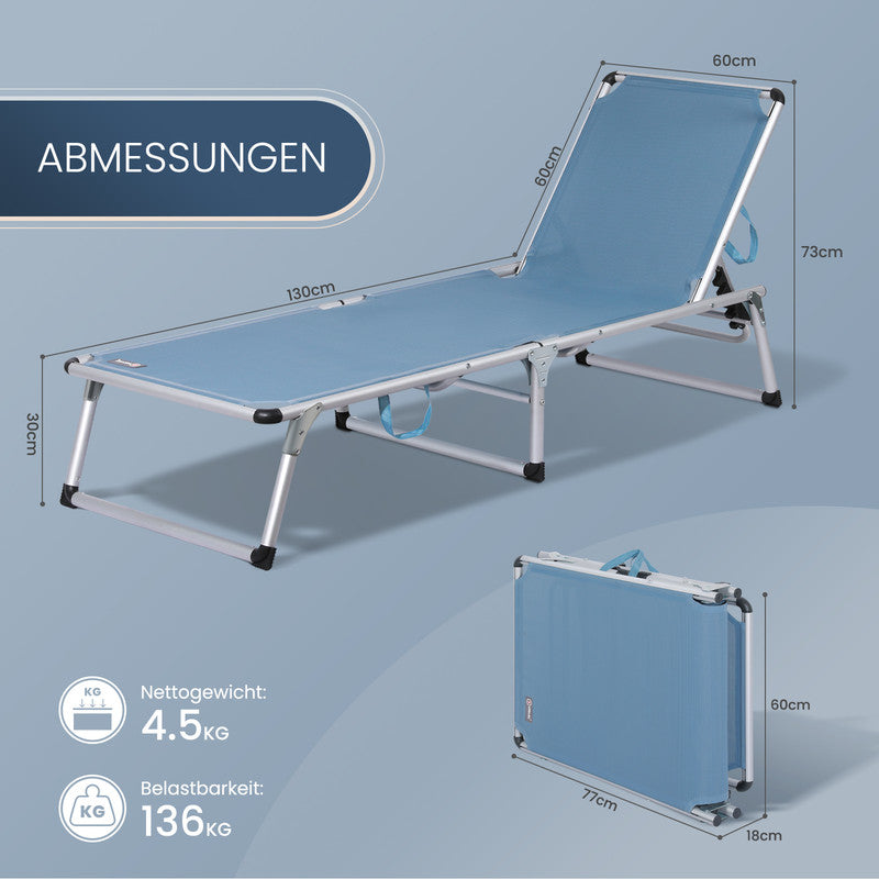 HOMECALL Sonnenliege klappbar – leichte Aluminium Gartenliege mit 5-fach verstellbarer Rückenlehne blau | B-Ware Sonderposten